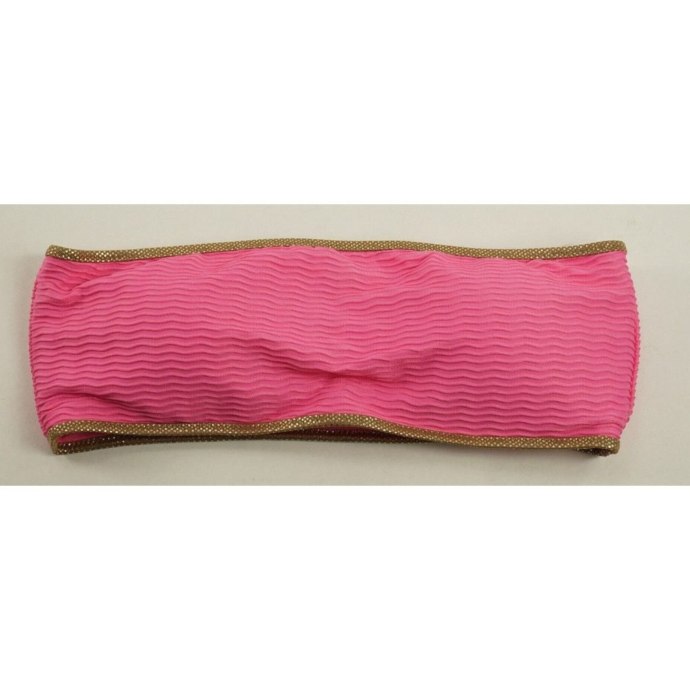 New River Island Resort Size 8 Pink Textured Nylon Bandeau Strapless Bikini‎ Top